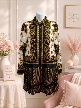ZARA - Baroque Print Long Sleeve Dress in Black and Gold (NWOT)
